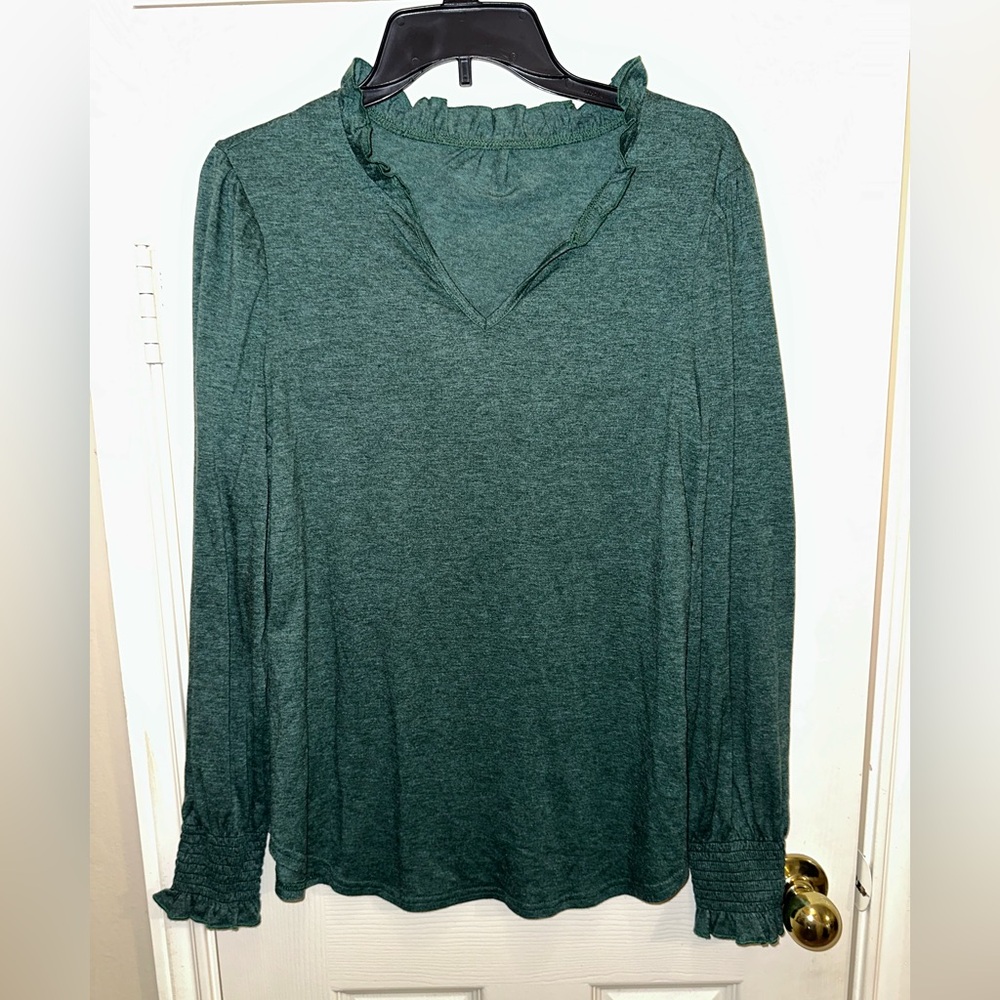 Chic Forest Green Ruffle Blouse